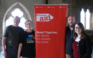 Organisers Nev Runham, Mary Cox and Steph Atkins pictured with the Christian Aid area organiser, Alex Cassidy.