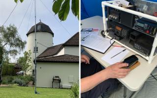 Huntingdonshire Amateur Radio Society set up their equipment at Duloe Tower Mill as part of a weekend celebrating historic mills.