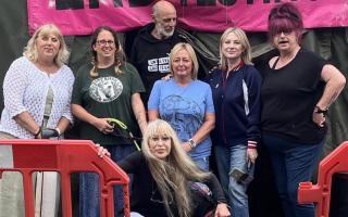 Television presenter and journalist Wendy Turner-Webster and actress Carol Royle joined Camp Beagle protesters outside the MBR Acres site in Wyton, Huntingdonshire, on Monday July 1.