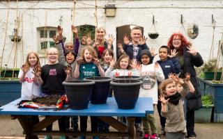 Award-winning children’s author Lauren Child visiting a school who applied for free Woodland Trust trees.