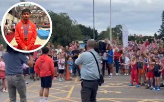 Jake Jarman was welcomed home by crowds at Huntingdon Gymnastics Club.