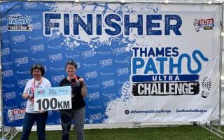 Emma Stevens and Georgie Godby after completing the Thames Path Challenge.