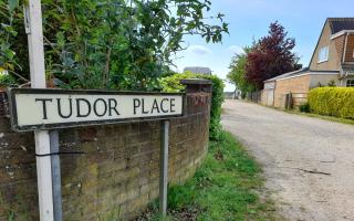 Existing access road off London Road to Tudor Place and Folly Farm stables, in Yaxley