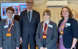 Cheney Payne and MP Ian Sollom with Ernulf students.